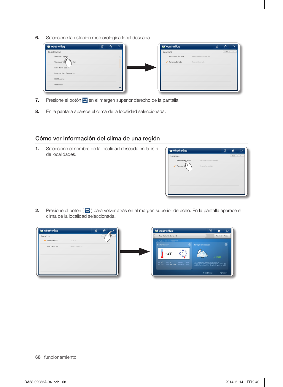 Cómo ver información del clima de una región | Samsung RS27FDBTNSR-AA User Manual | Page 274 / 312