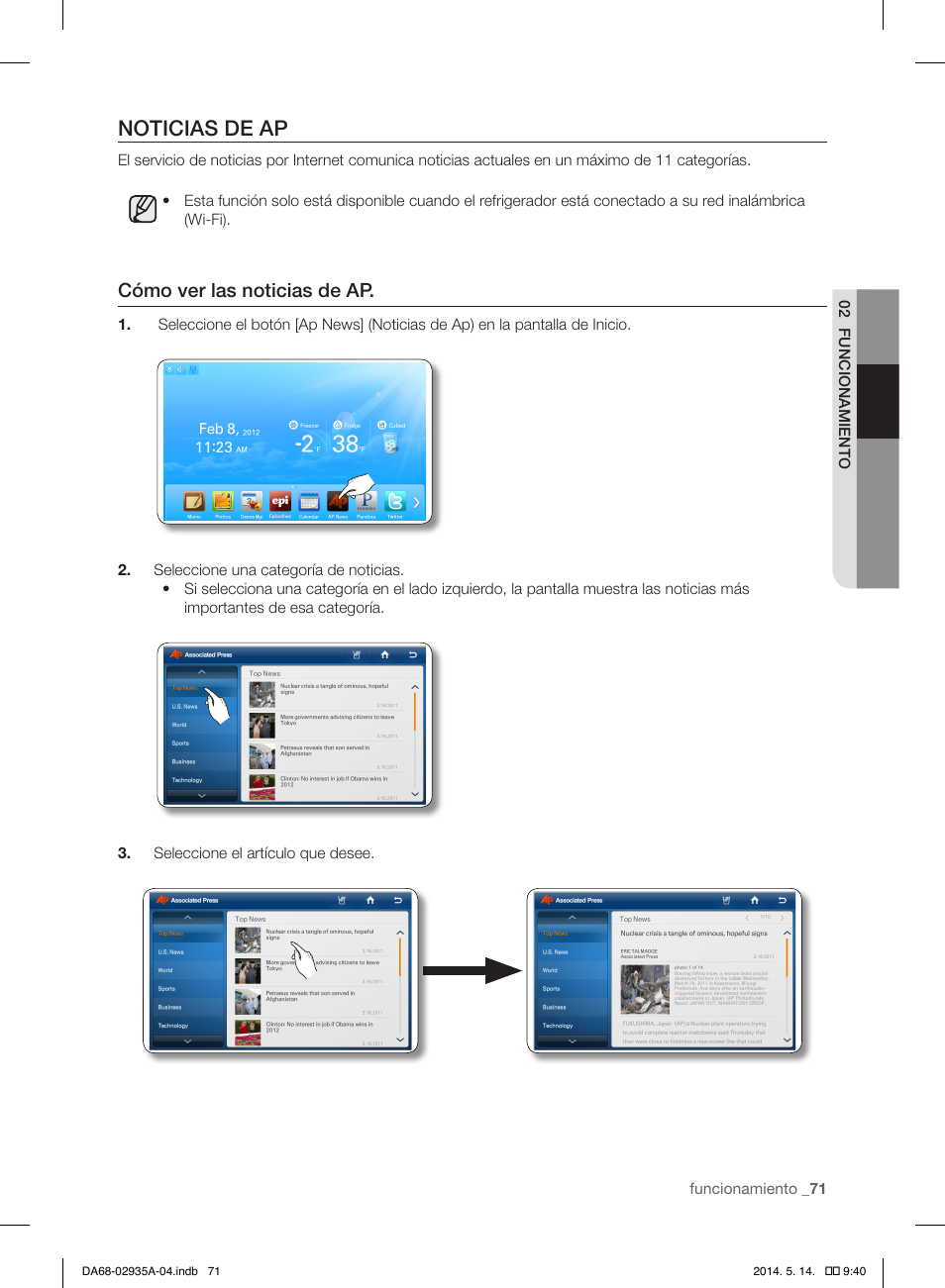 Noticias de ap, Cómo ver las noticias de ap | Samsung RS27FDBTNSR-AA User Manual | Page 277 / 312
