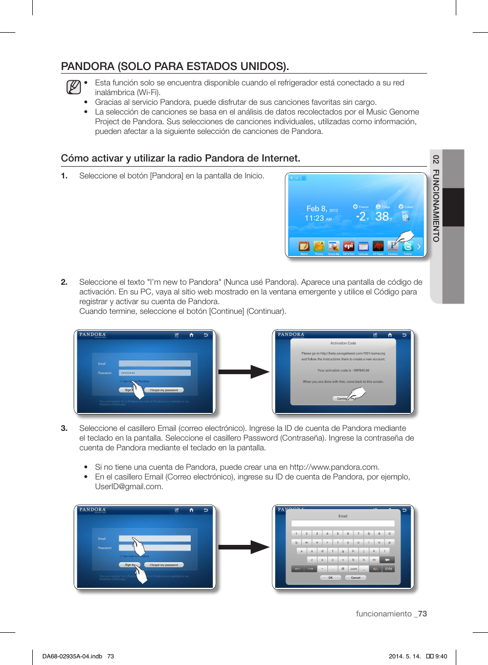 Pandora (solo para estados unidos) | Samsung RS27FDBTNSR-AA User Manual | Page 279 / 312