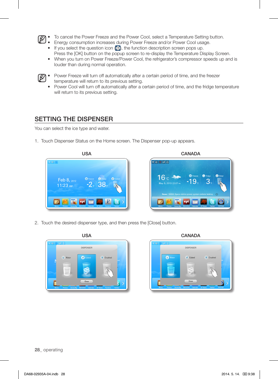 Setting the dispenser | Samsung RS27FDBTNSR-AA User Manual | Page 28 / 312