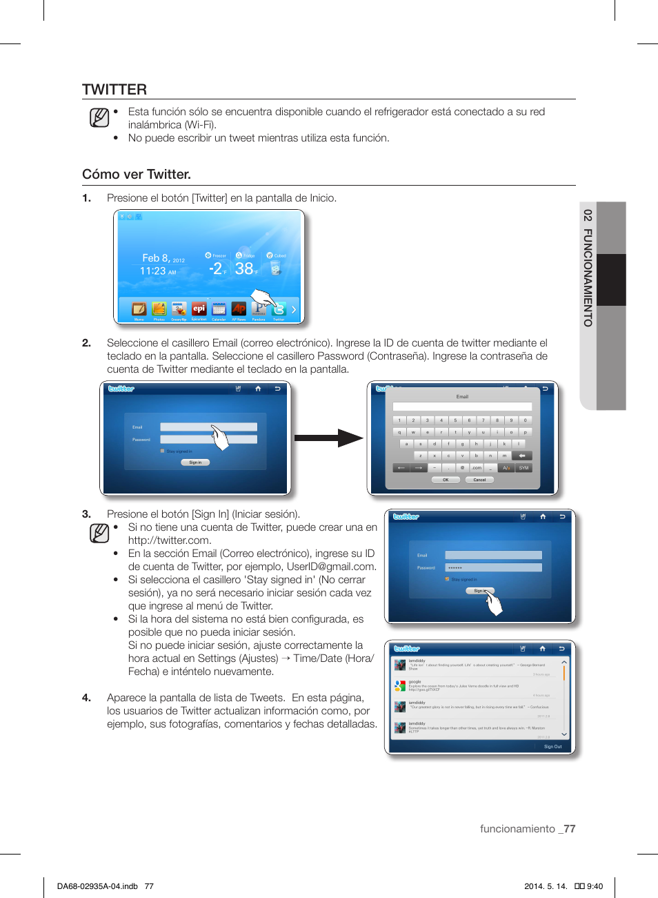 Twitter, Cómo ver twitter | Samsung RS27FDBTNSR-AA User Manual | Page 283 / 312