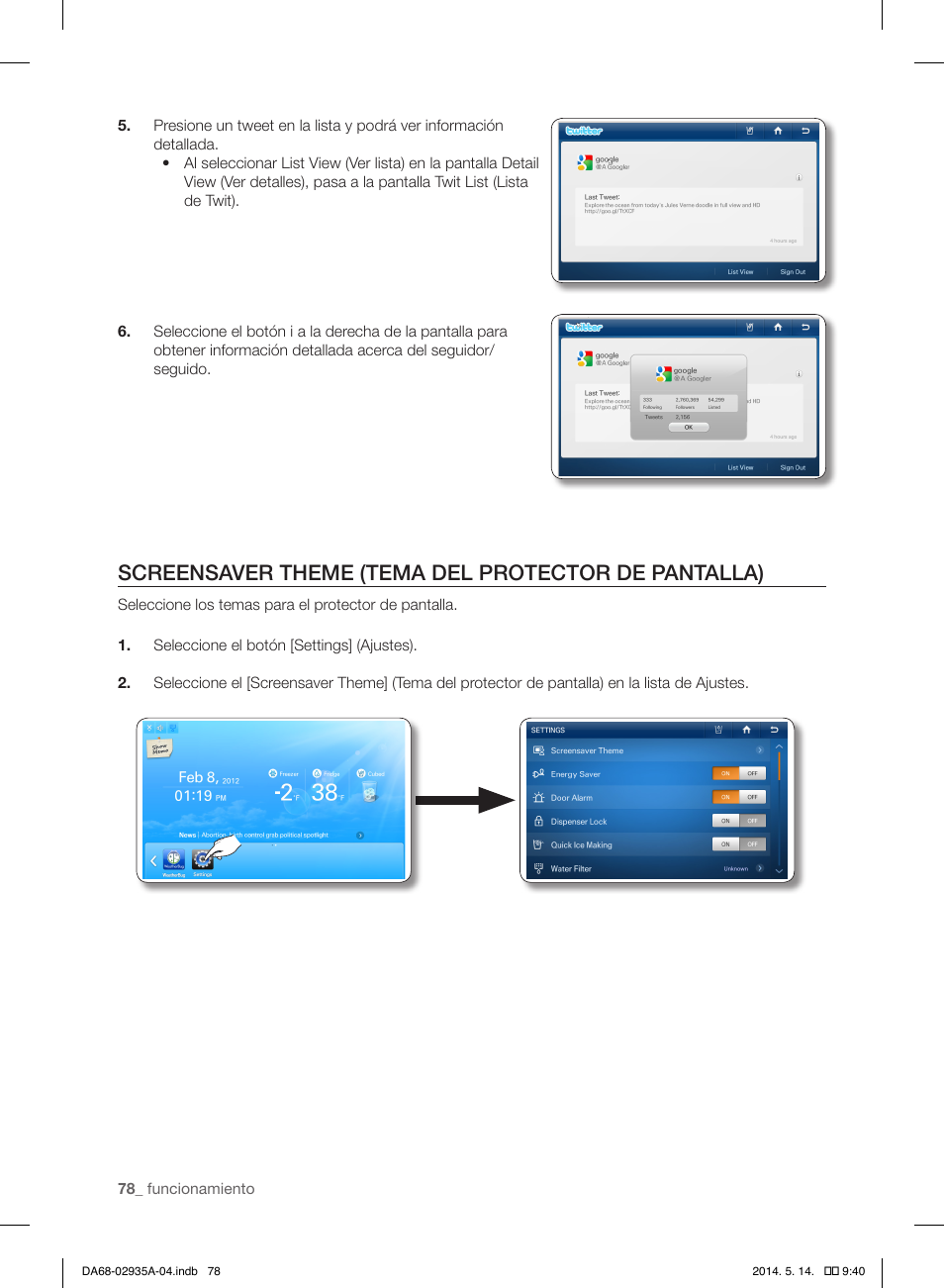 Screensaver theme (tema del protector de pantalla) | Samsung RS27FDBTNSR-AA User Manual | Page 284 / 312