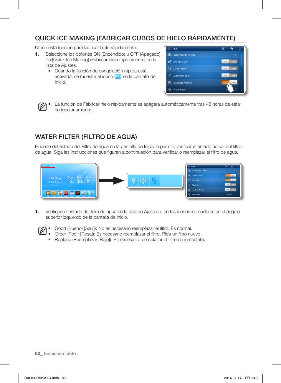 Water filter (filtro de agua) | Samsung RS27FDBTNSR-AA User Manual | Page 286 / 312