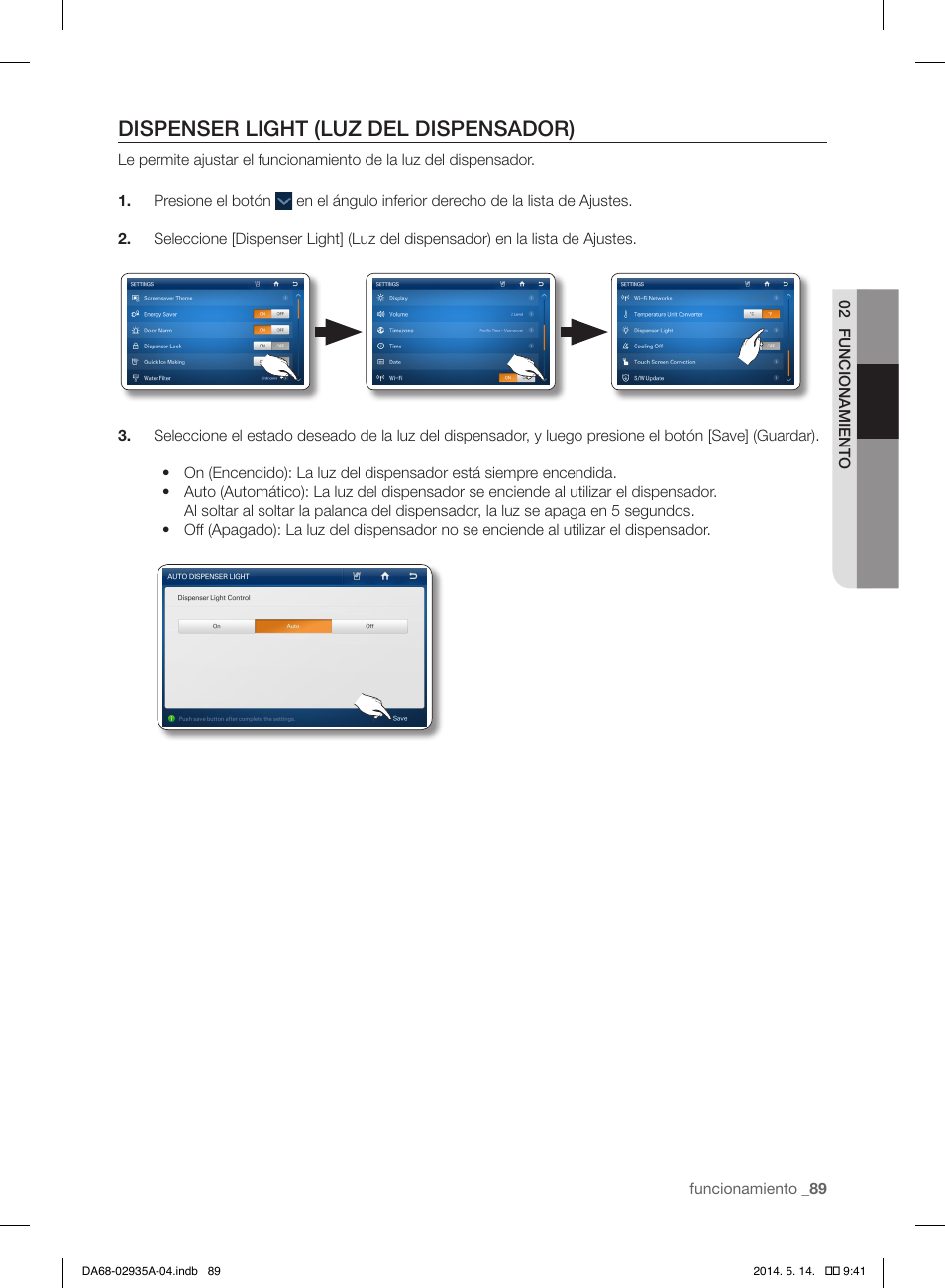 Dispenser light (luz del dispensador) | Samsung RS27FDBTNSR-AA User Manual | Page 295 / 312