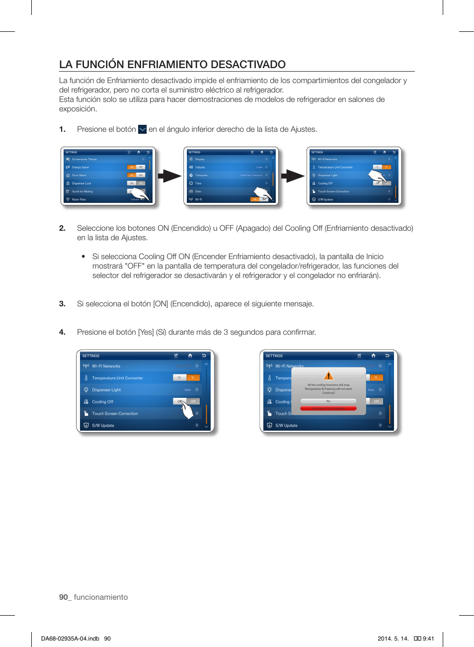 La función enfriamiento desactivado | Samsung RS27FDBTNSR-AA User Manual | Page 296 / 312