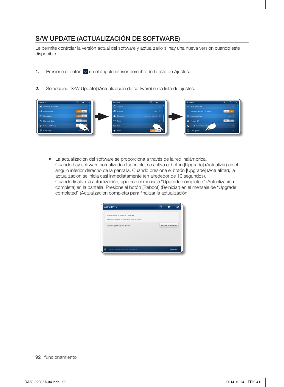 S/w update (actualización de software) | Samsung RS27FDBTNSR-AA User Manual | Page 298 / 312