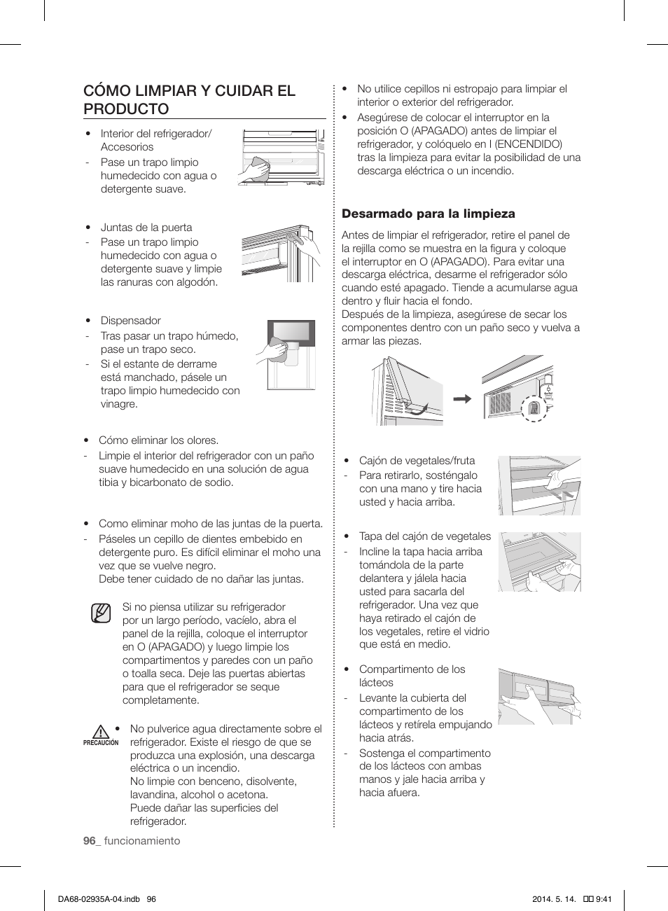 Cómo limpiar y cuidar el producto | Samsung RS27FDBTNSR-AA User Manual | Page 302 / 312