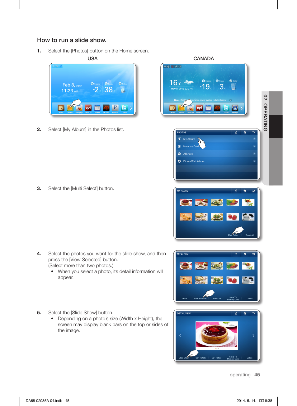 How to run a slide show | Samsung RS27FDBTNSR-AA User Manual | Page 45 / 312