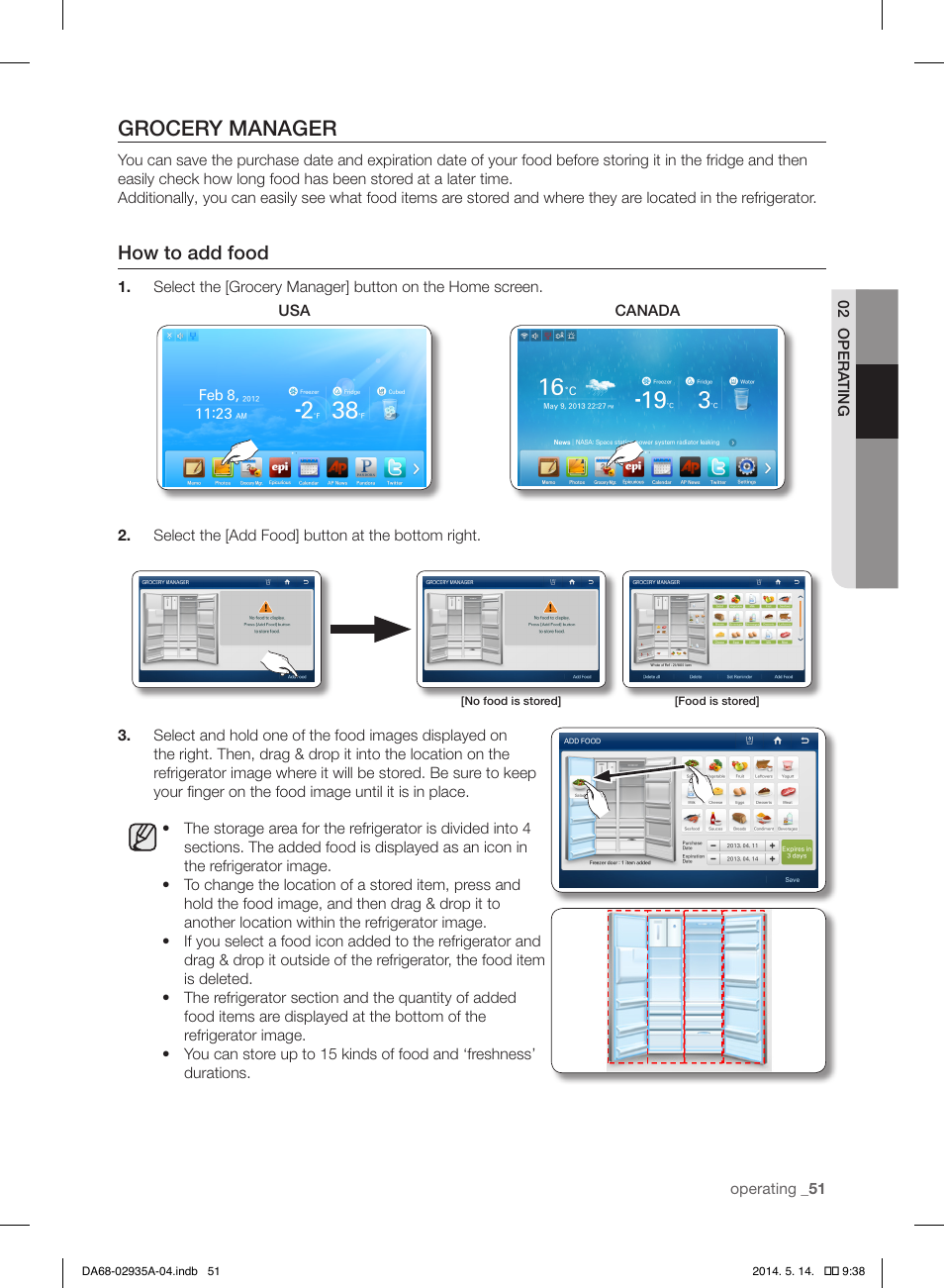 Grocery manager, How to add food | Samsung RS27FDBTNSR-AA User Manual | Page 51 / 312