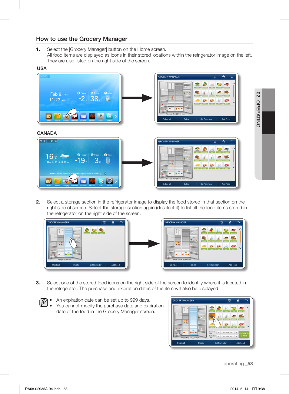 How to use the grocery manager | Samsung RS27FDBTNSR-AA User Manual | Page 53 / 312
