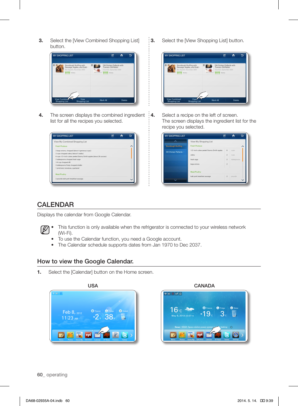 Calendar, How to view the google calendar | Samsung RS27FDBTNSR-AA User Manual | Page 60 / 312