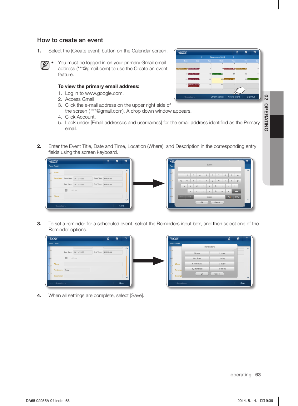 How to create an event | Samsung RS27FDBTNSR-AA User Manual | Page 63 / 312