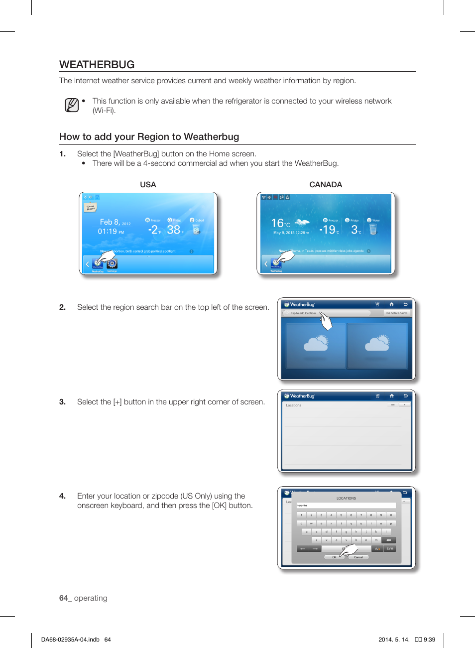 Weatherbug, How to add your region to weatherbug | Samsung RS27FDBTNSR-AA User Manual | Page 64 / 312