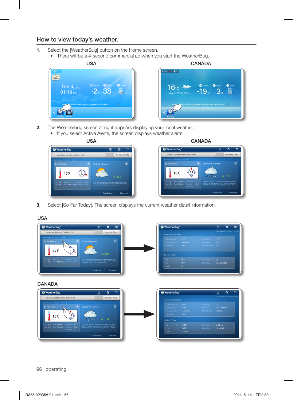 How to view today’s weather | Samsung RS27FDBTNSR-AA User Manual | Page 66 / 312