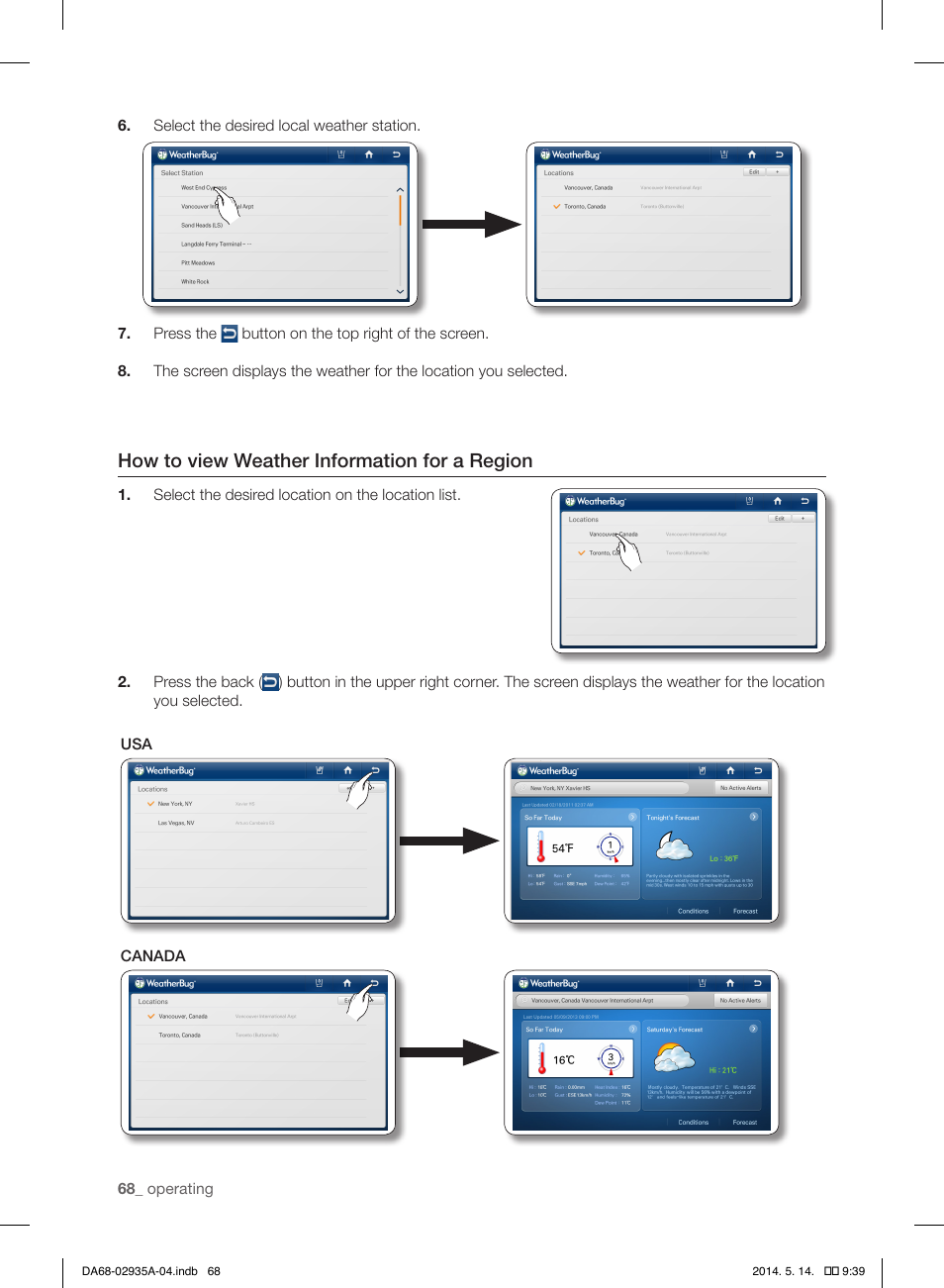 How to view weather information for a region | Samsung RS27FDBTNSR-AA User Manual | Page 68 / 312