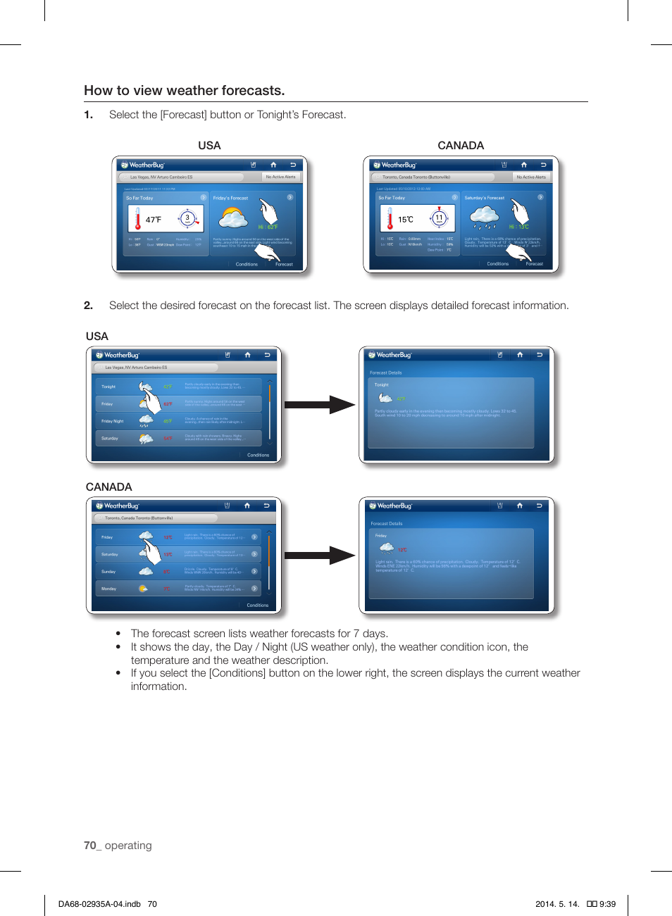 How to view weather forecasts | Samsung RS27FDBTNSR-AA User Manual | Page 70 / 312