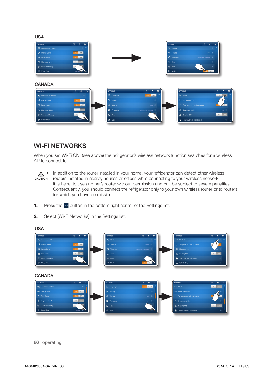 Wi-fi networks | Samsung RS27FDBTNSR-AA User Manual | Page 86 / 312