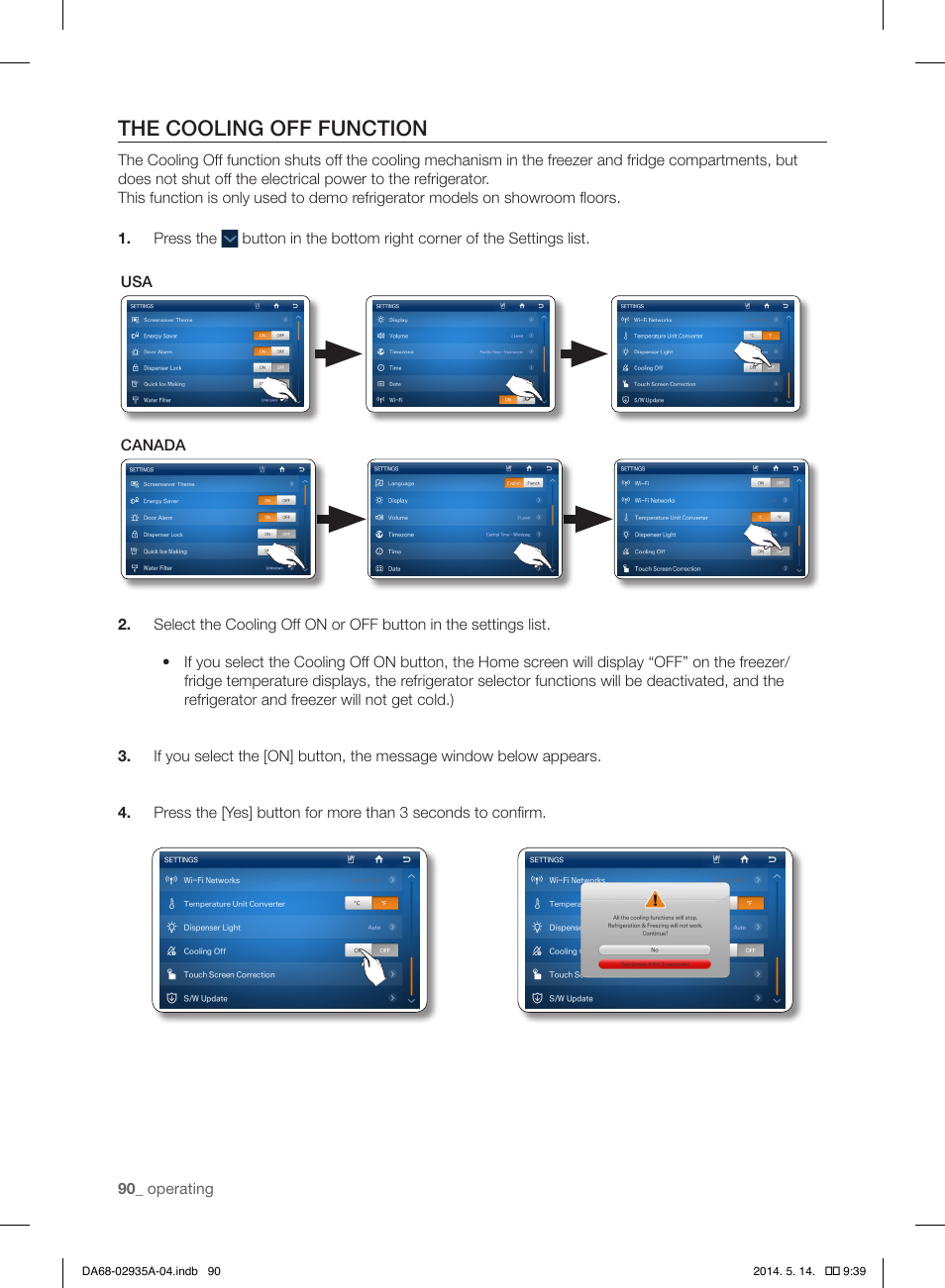 The cooling off function | Samsung RS27FDBTNSR-AA User Manual | Page 90 / 312