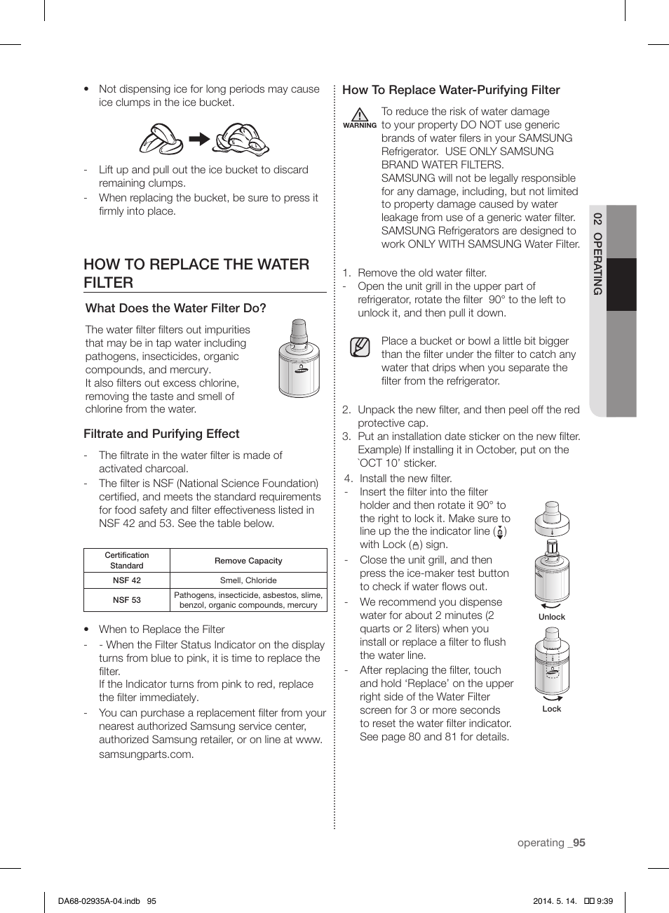 How to replace the water filter | Samsung RS27FDBTNSR-AA User Manual | Page 95 / 312