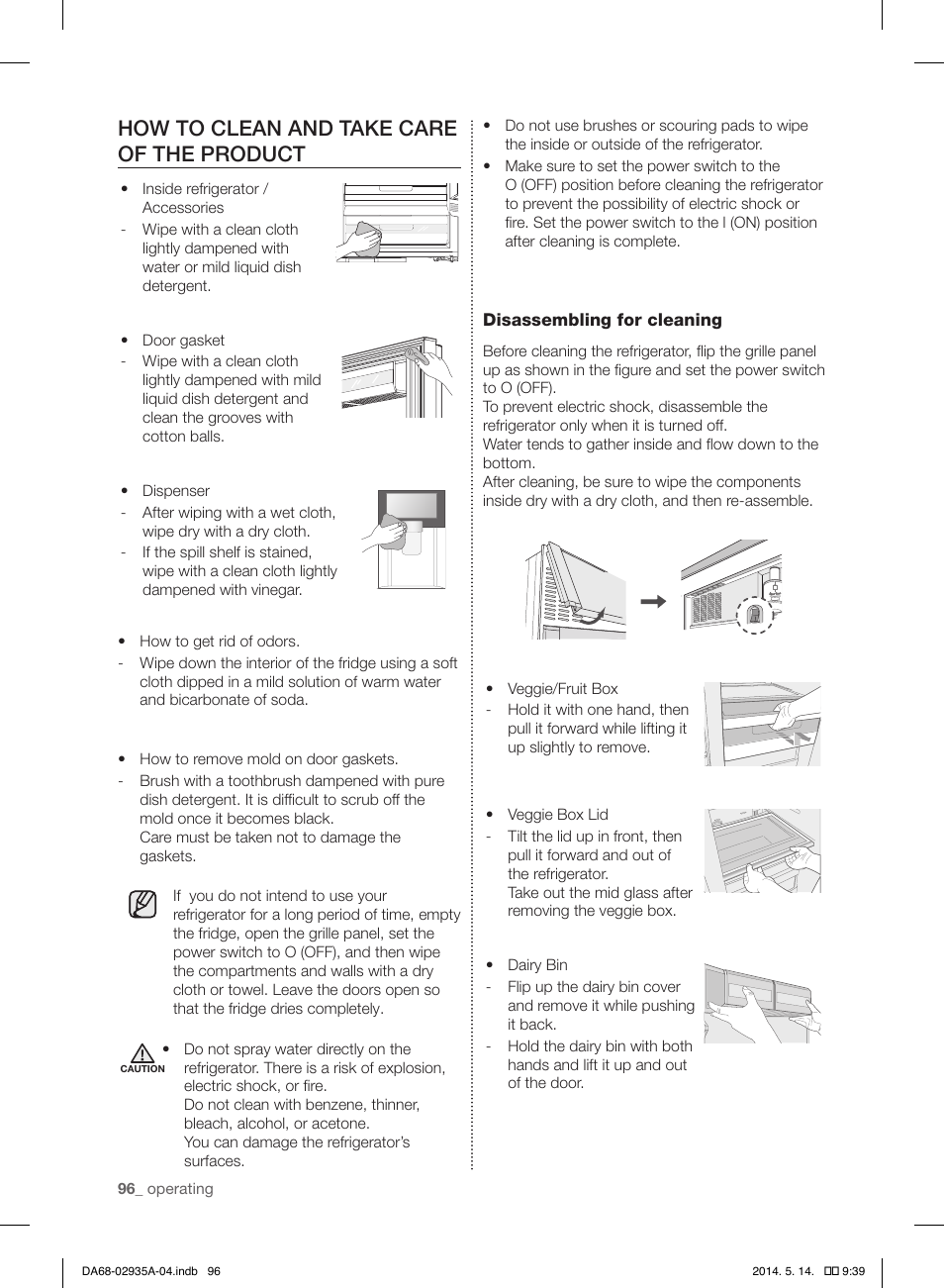 How to clean and take care of the product | Samsung RS27FDBTNSR-AA User Manual | Page 96 / 312