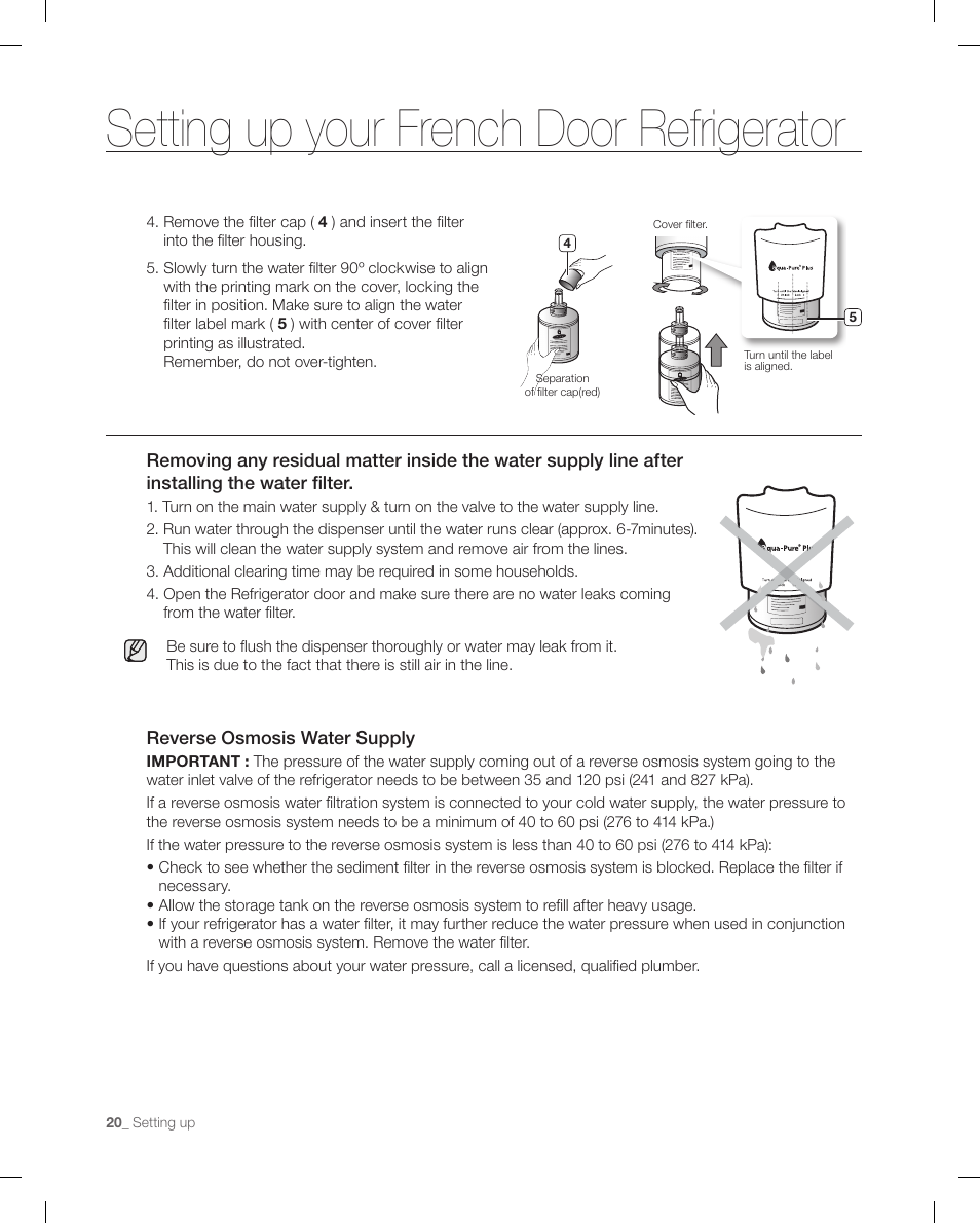 Setting up your french door refrigerator | Samsung RF268ACBP-XAA User Manual | Page 20 / 84