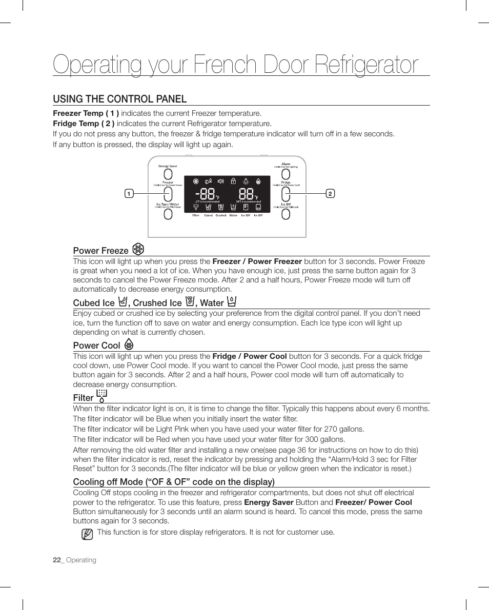 Operating your french door refrigerator | Samsung RF268ACBP-XAA User Manual | Page 22 / 84