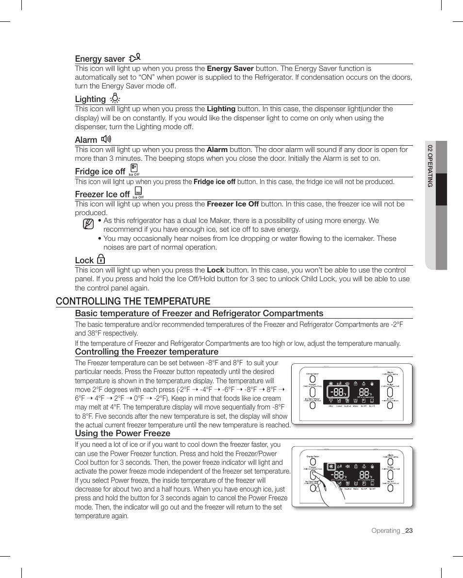 Controlling the temperature | Samsung RF268ACBP-XAA User Manual | Page 23 / 84