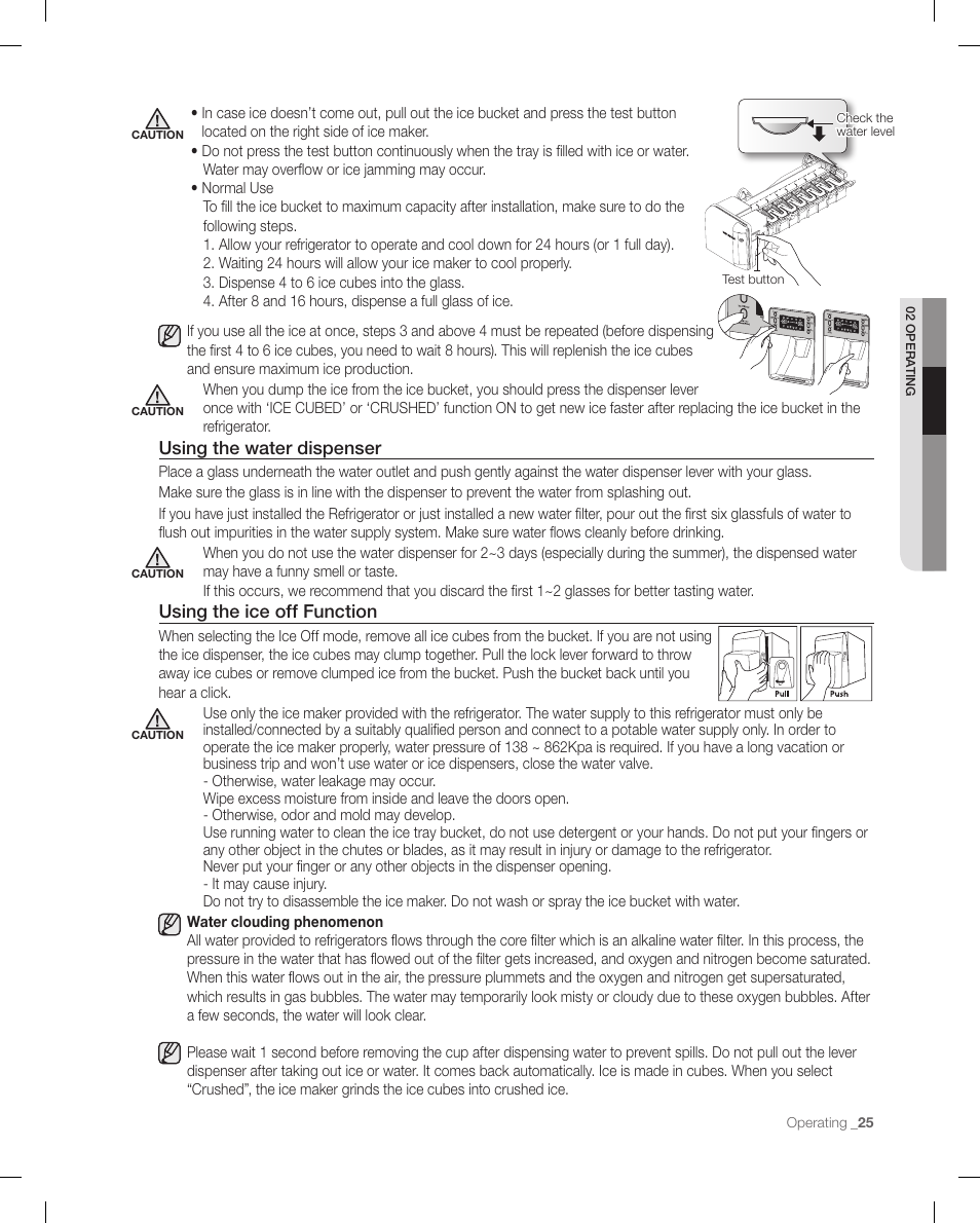 Using the water dispenser, Using the ice off function | Samsung RF268ACBP-XAA User Manual | Page 25 / 84