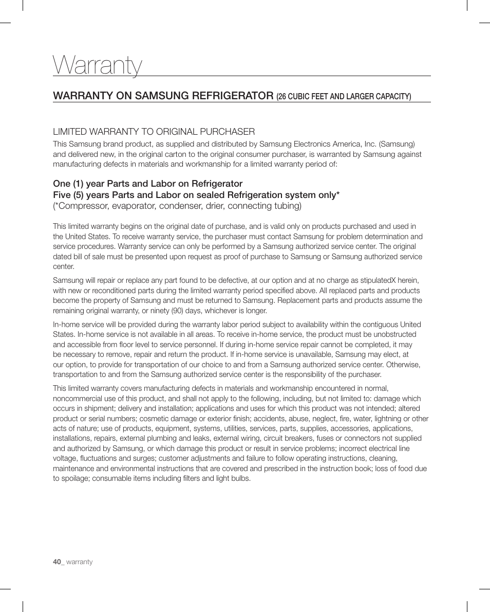 Warranty | Samsung RF268ACBP-XAA User Manual | Page 40 / 84