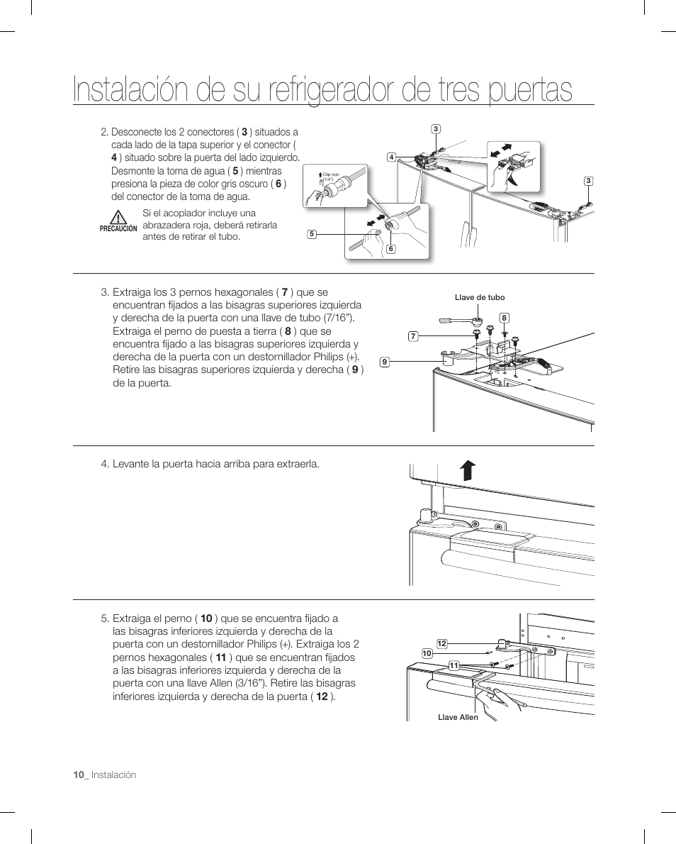 Instalación de su refrigerador de tres puertas | Samsung RF268ACBP-XAA User Manual | Page 52 / 84