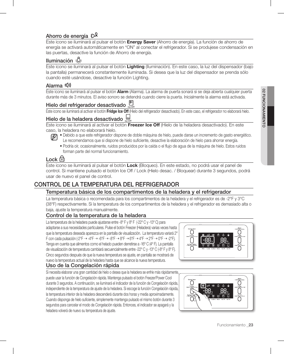 Control de la temperatura del refrigerador | Samsung RF268ACBP-XAA User Manual | Page 65 / 84