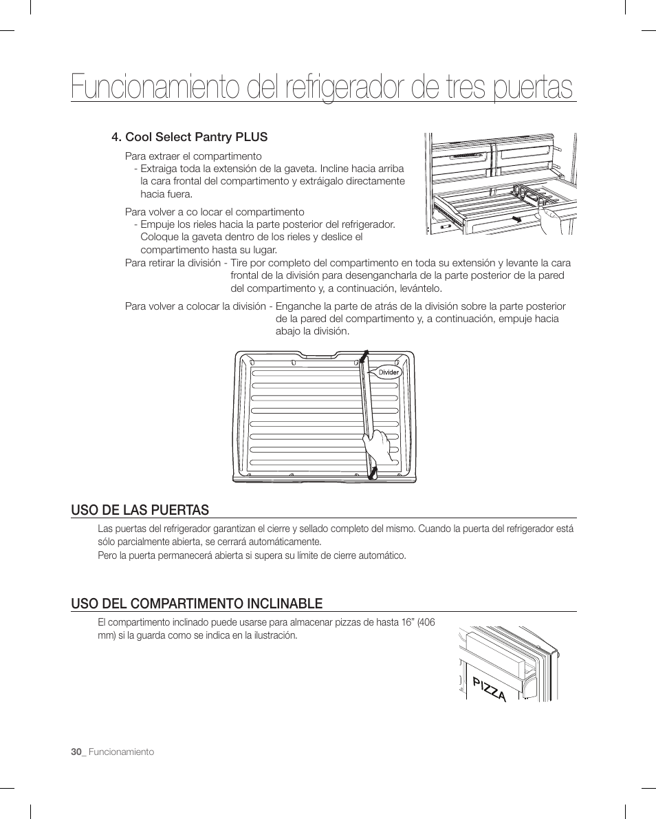 Funcionamiento del refrigerador de tres puertas | Samsung RF268ACBP-XAA User Manual | Page 72 / 84