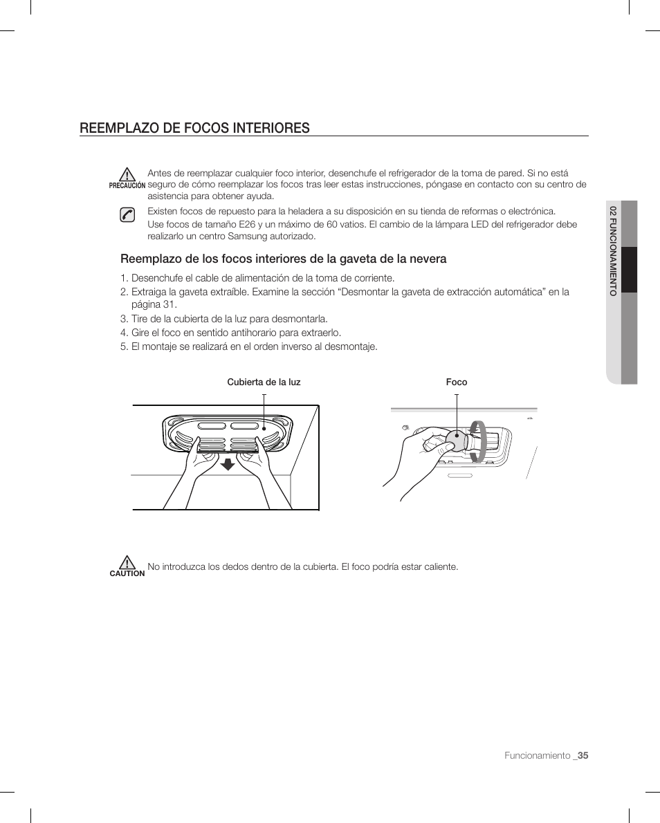 Reemplazo de focos interiores | Samsung RF268ACBP-XAA User Manual | Page 77 / 84