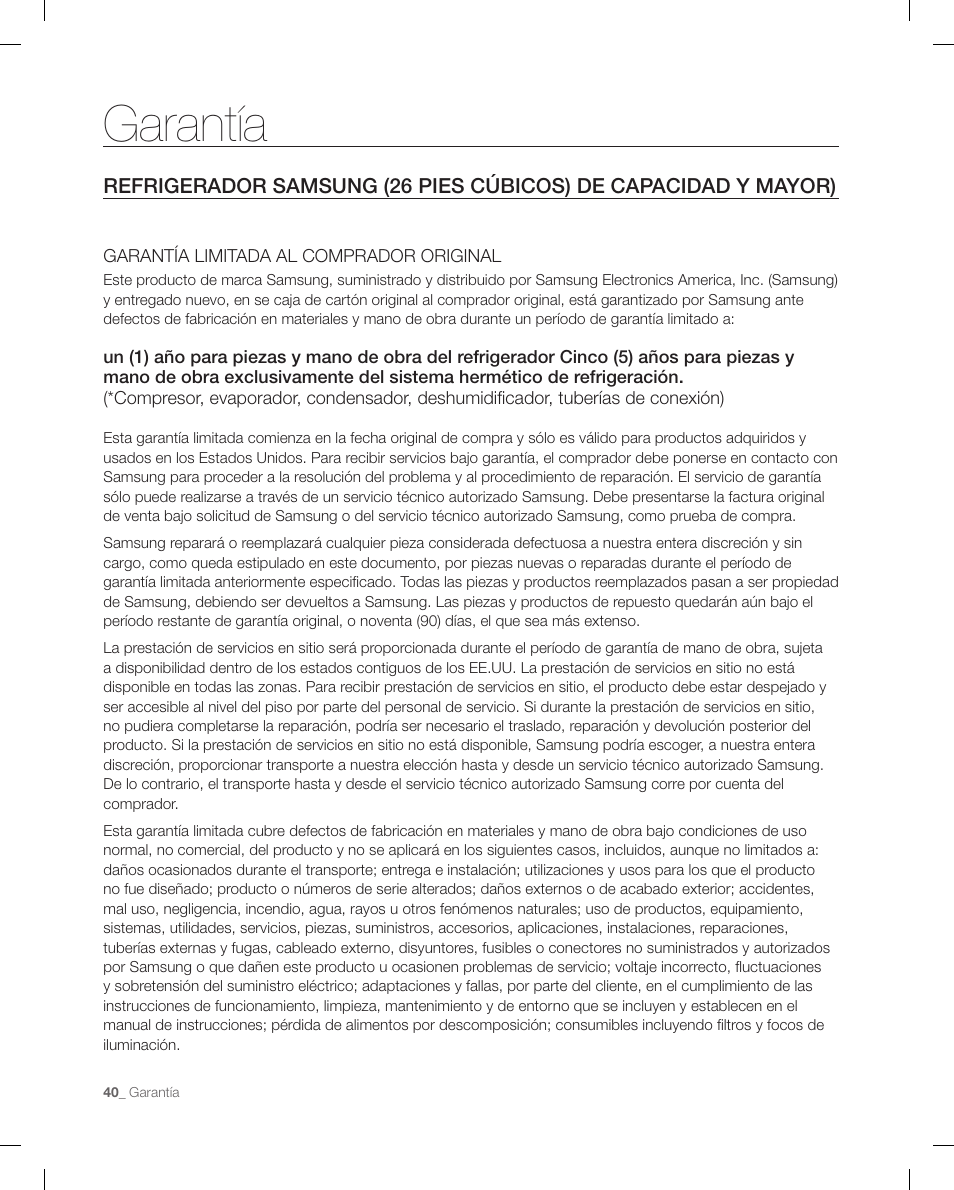 Garantía | Samsung RF268ACBP-XAA User Manual | Page 82 / 84