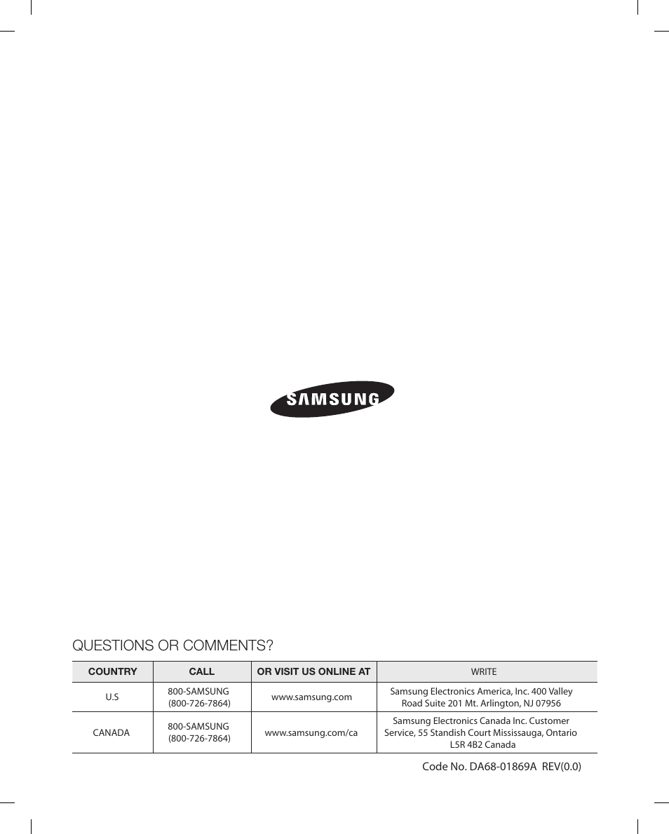 Questions or comments | Samsung RF268ACBP-XAA User Manual | Page 84 / 84