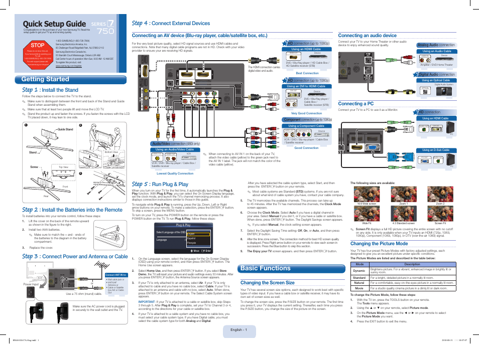 Samsung LN55C750R2FXZA User Manual | 2 pages