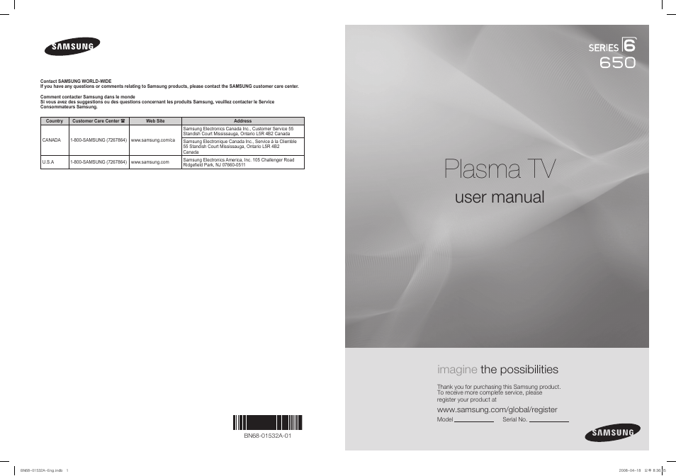 Samsung PN50A650T1FXZA User Manual | 232 pages