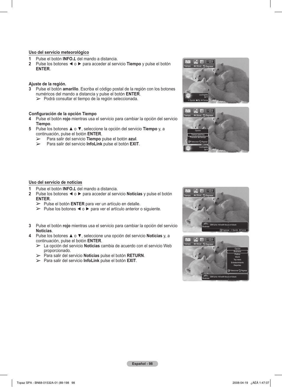 Para salir del servicio tiempo pulse el botón azul | Samsung PN50A650T1FXZA User Manual | Page 217 / 232