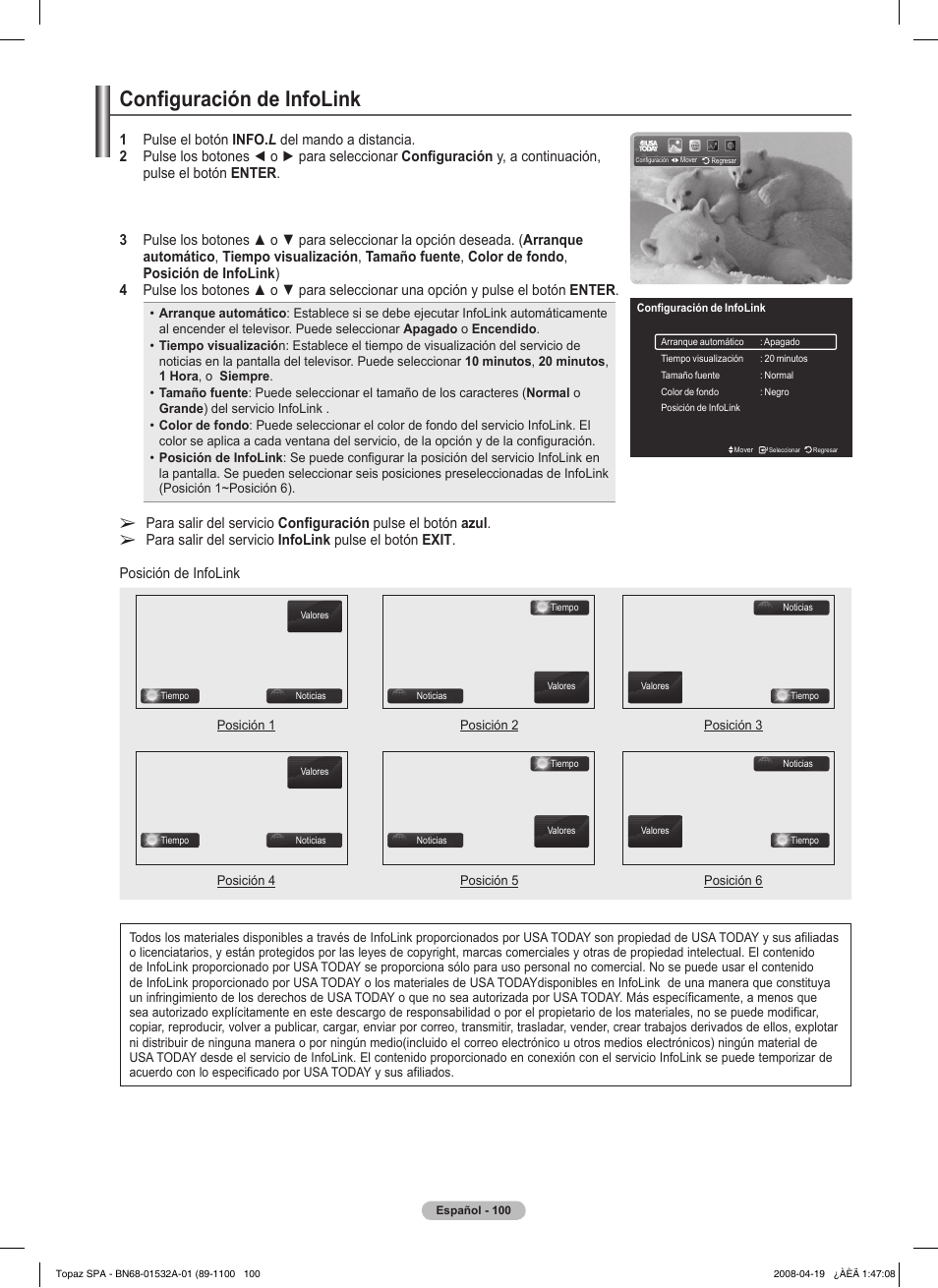 Configuración de infolink | Samsung PN50A650T1FXZA User Manual | Page 219 / 232