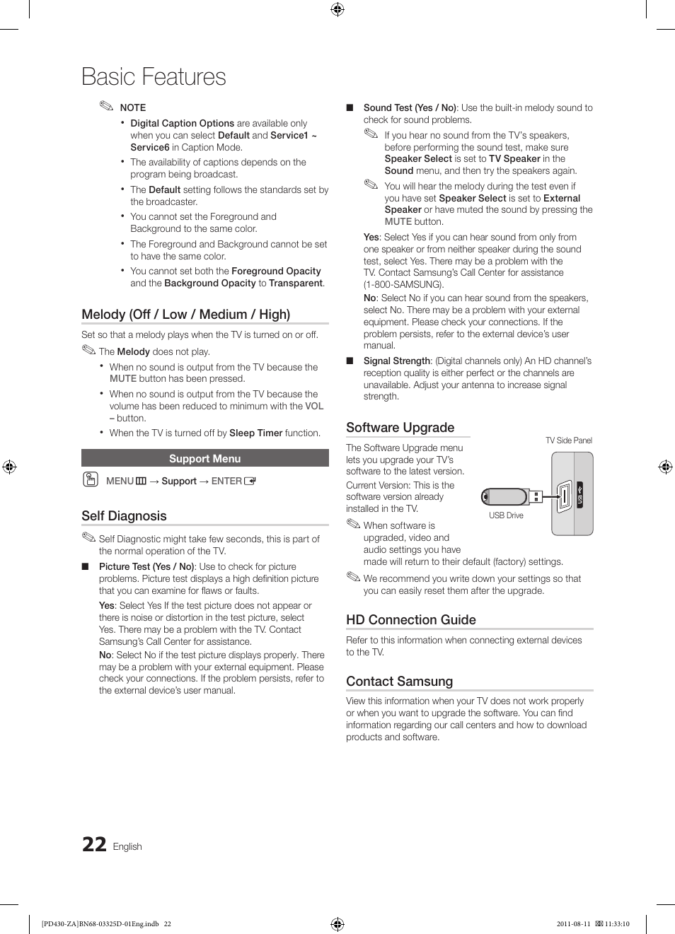 Basic features | Samsung PN51D440A5DXZA User Manual | Page 22 / 40