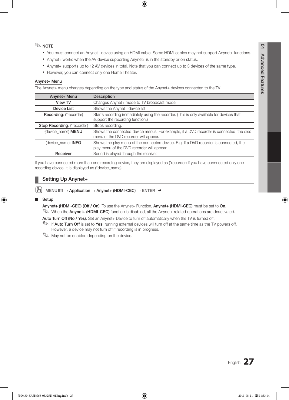 Samsung PN51D440A5DXZA User Manual | Page 27 / 40