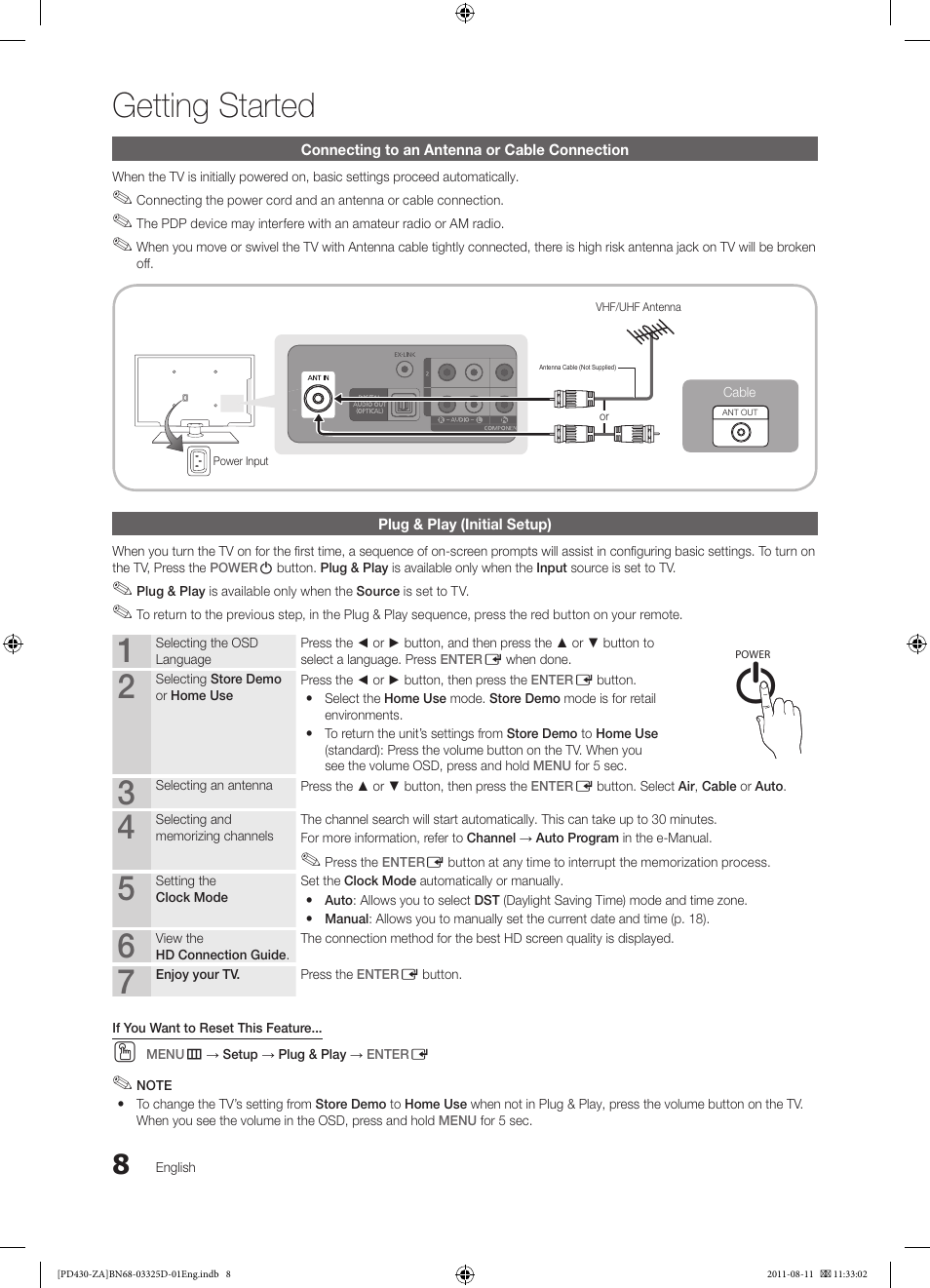 Getting started | Samsung PN51D440A5DXZA User Manual | Page 8 / 40