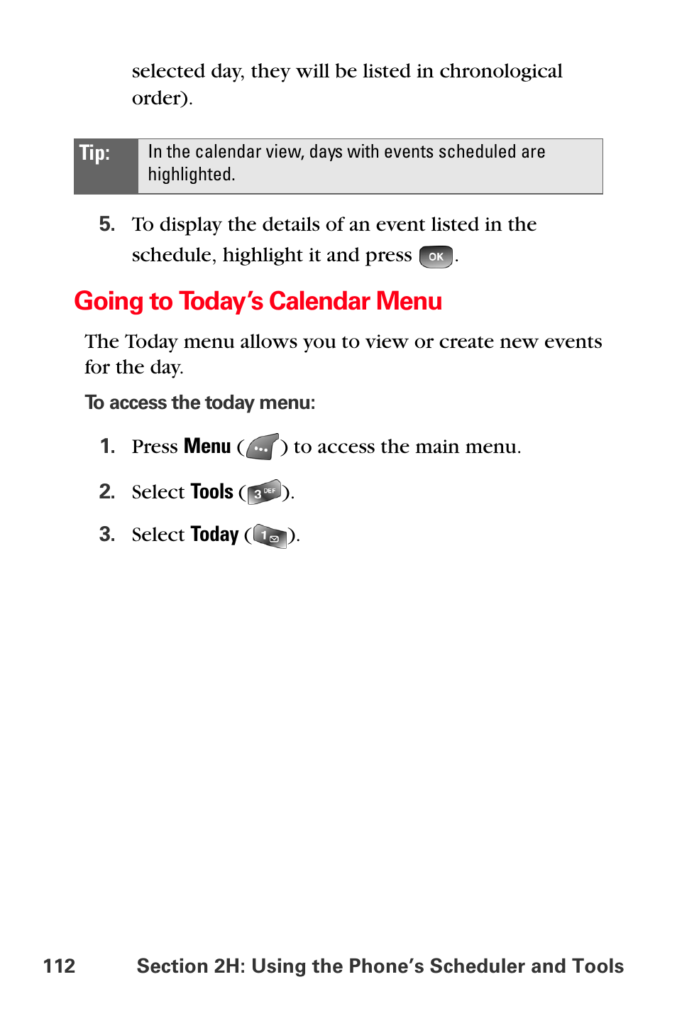 Going to today’s calendar menu | Samsung SPH-A560ABSXAR User Manual | Page 122 / 189