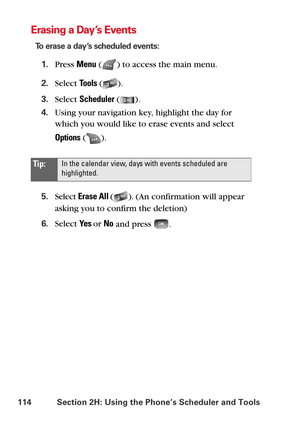 Erasing a day’s events | Samsung SPH-A560ABSXAR User Manual | Page 124 / 189