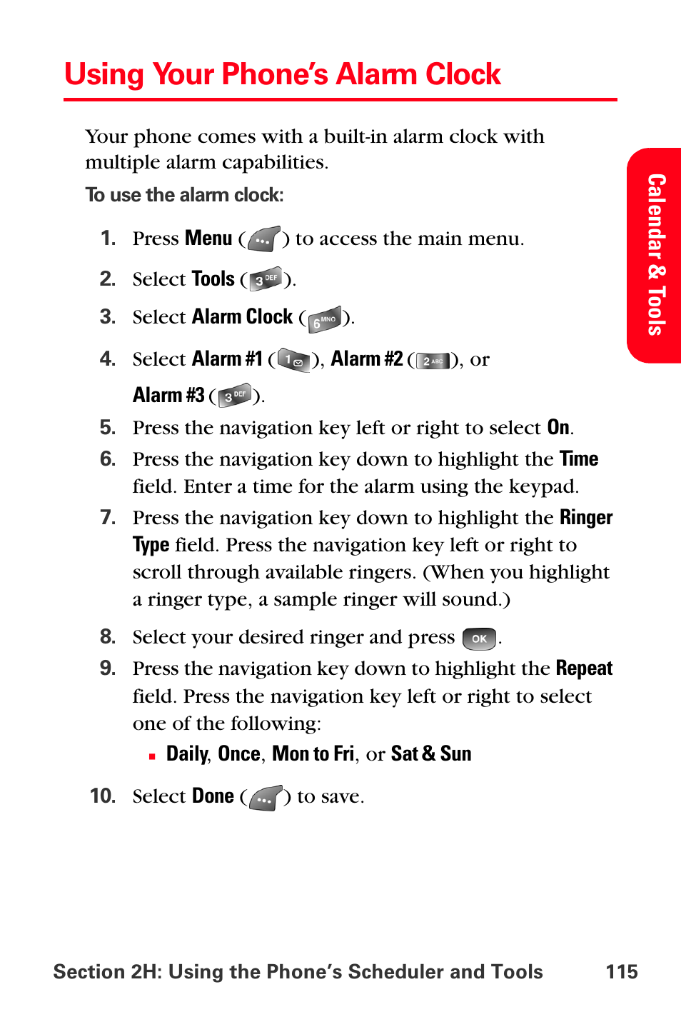 Using your phone’s alarm clock | Samsung SPH-A560ABSXAR User Manual | Page 125 / 189