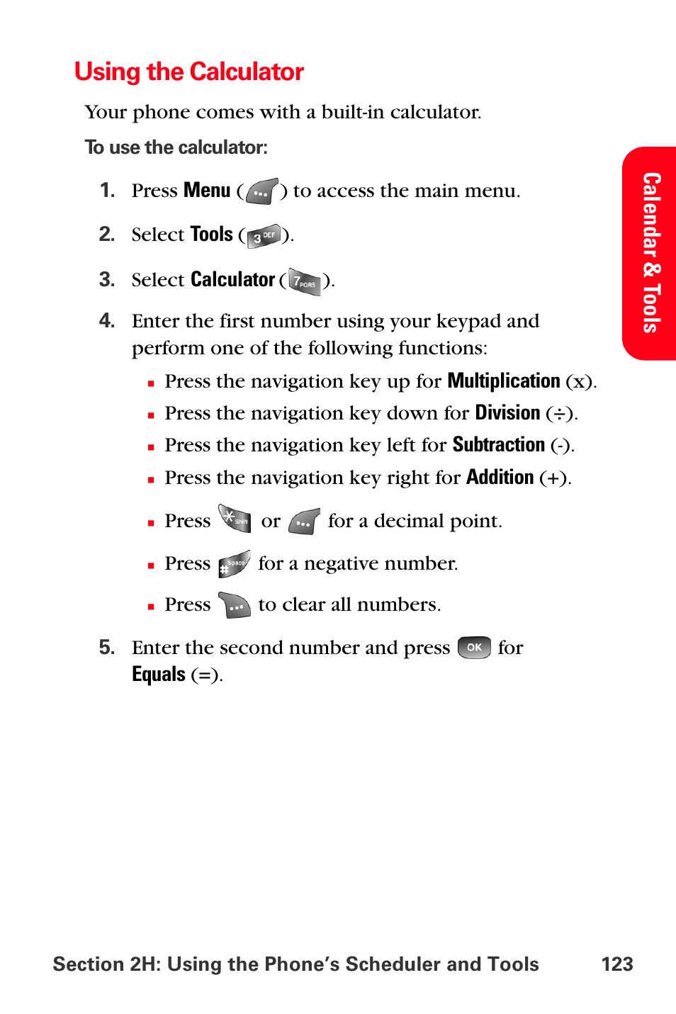 Using the calculator, Cale nda r & t o o ls | Samsung SPH-A560ABSXAR User Manual | Page 133 / 189