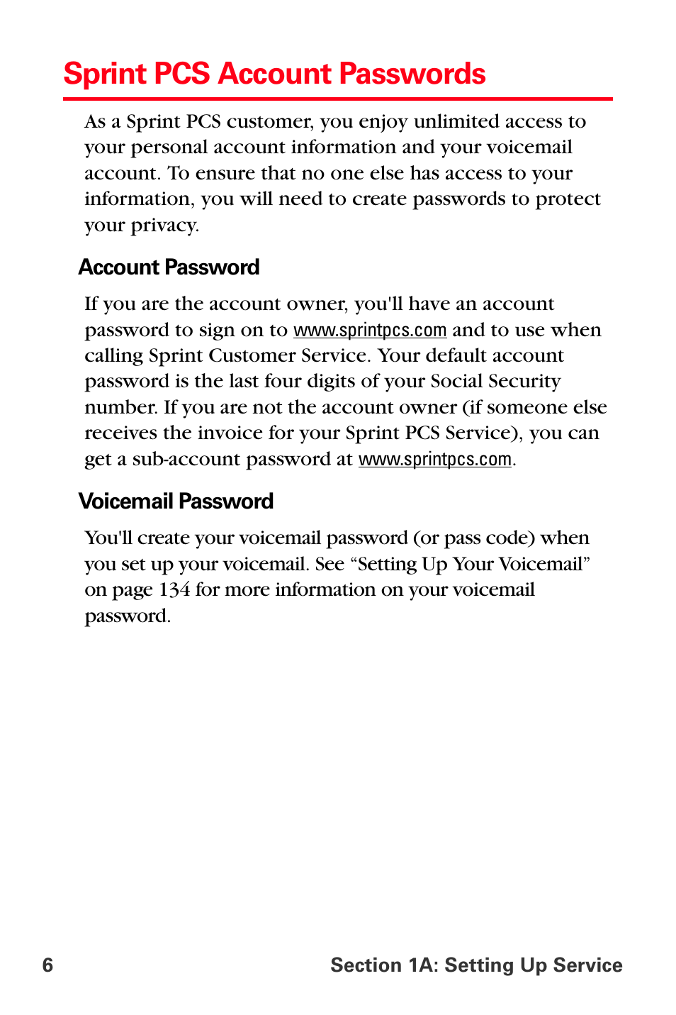Sprint pcs account passwords | Samsung SPH-A560ABSXAR User Manual | Page 16 / 189