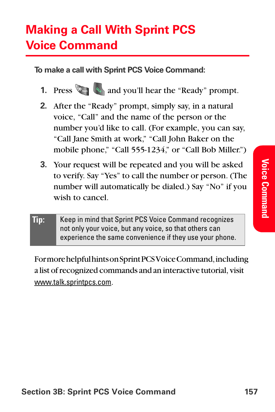 Making a call with sprint pcs voice command | Samsung SPH-A560ABSXAR User Manual | Page 167 / 189