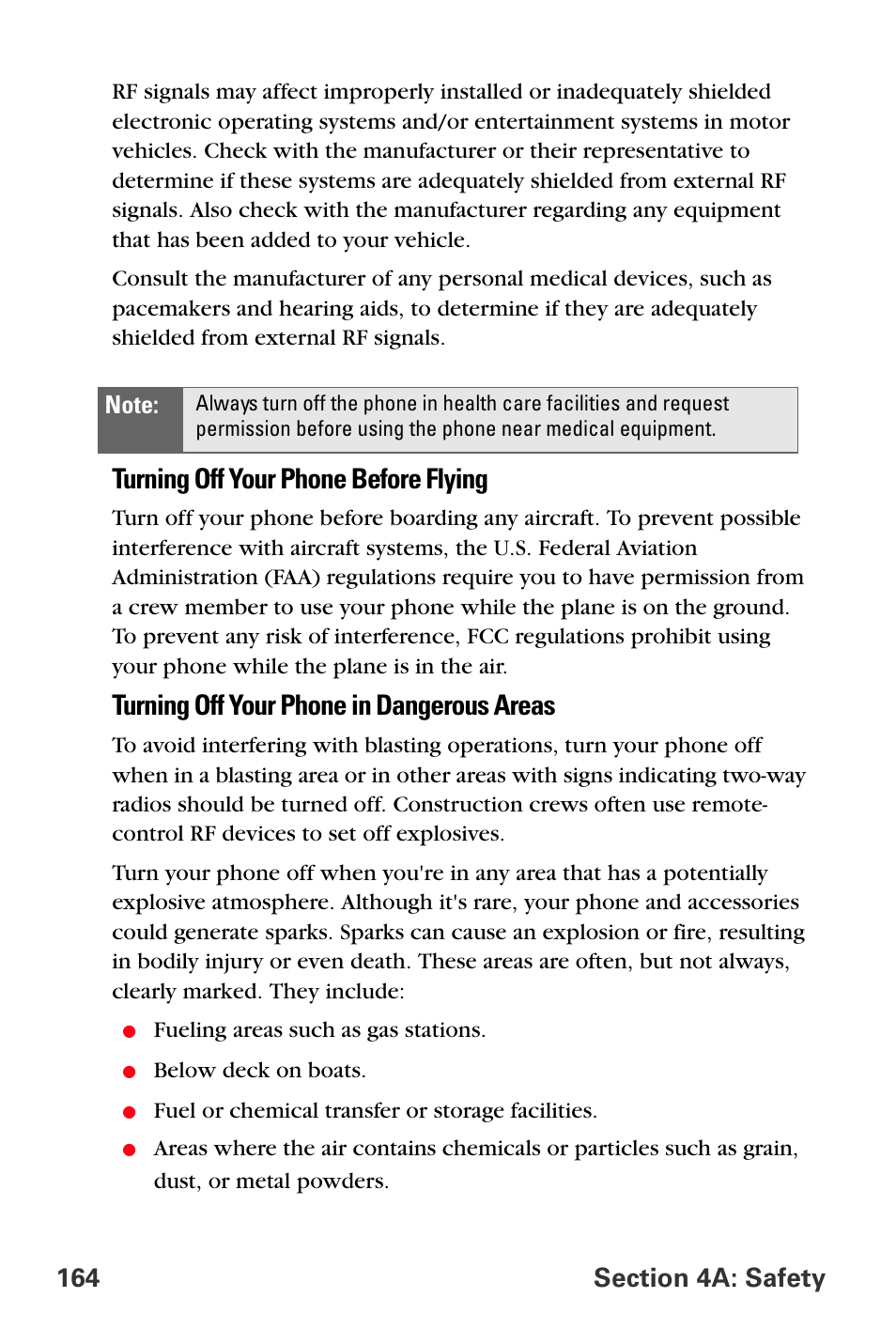 Turning off your phone before flying, Turning off your phone in dangerous areas | Samsung SPH-A560ABSXAR User Manual | Page 174 / 189
