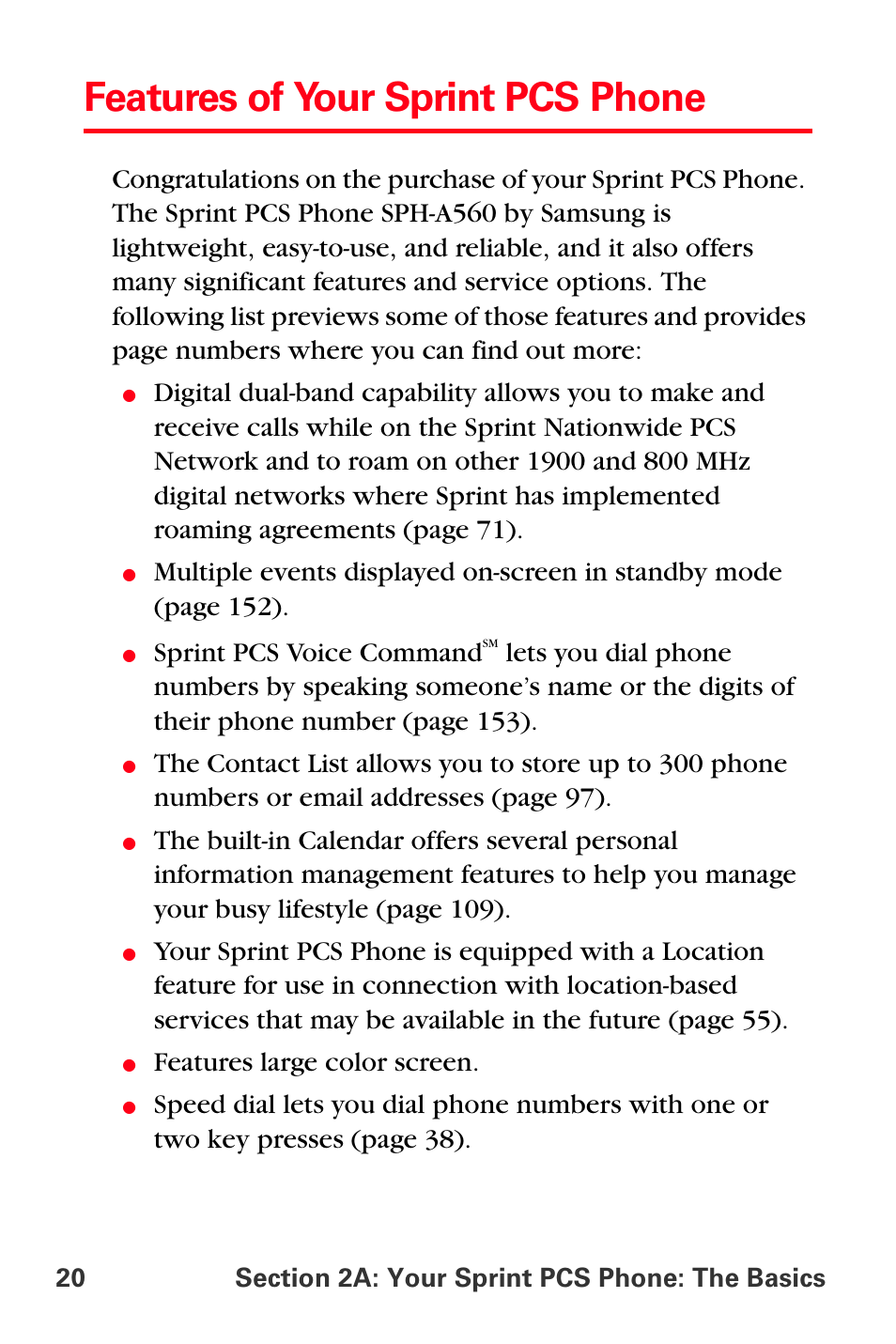 Features of your sprint pcs phone, Sprint pcs voice command, Features large color screen | Samsung SPH-A560ABSXAR User Manual | Page 30 / 189
